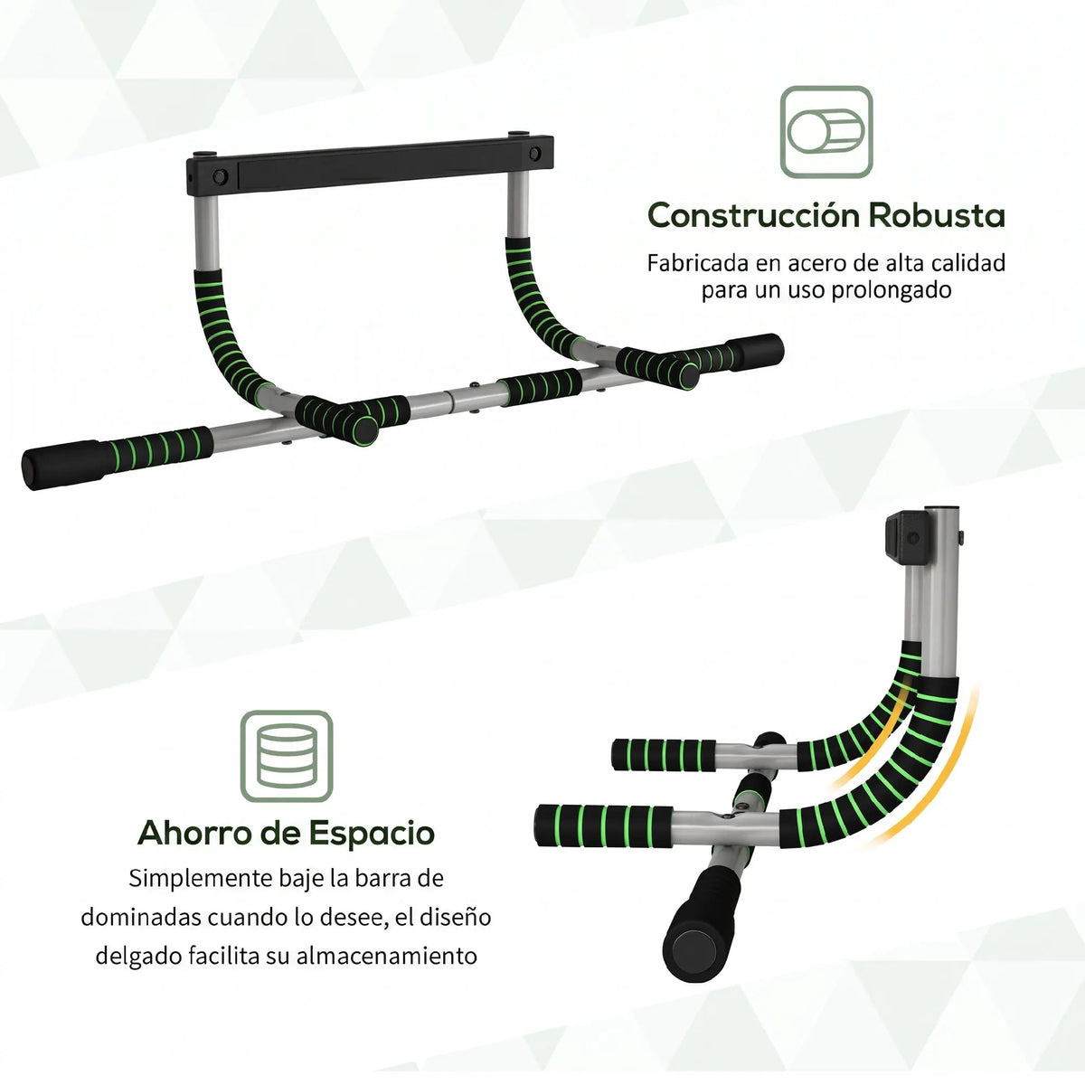 Homcom Multifunctional Pull-Up Bar Wall-Mounted Pull-Up Bar with Non-Slip Handles Load 110 kg for Exercise and Training at Home Gym Black and Green