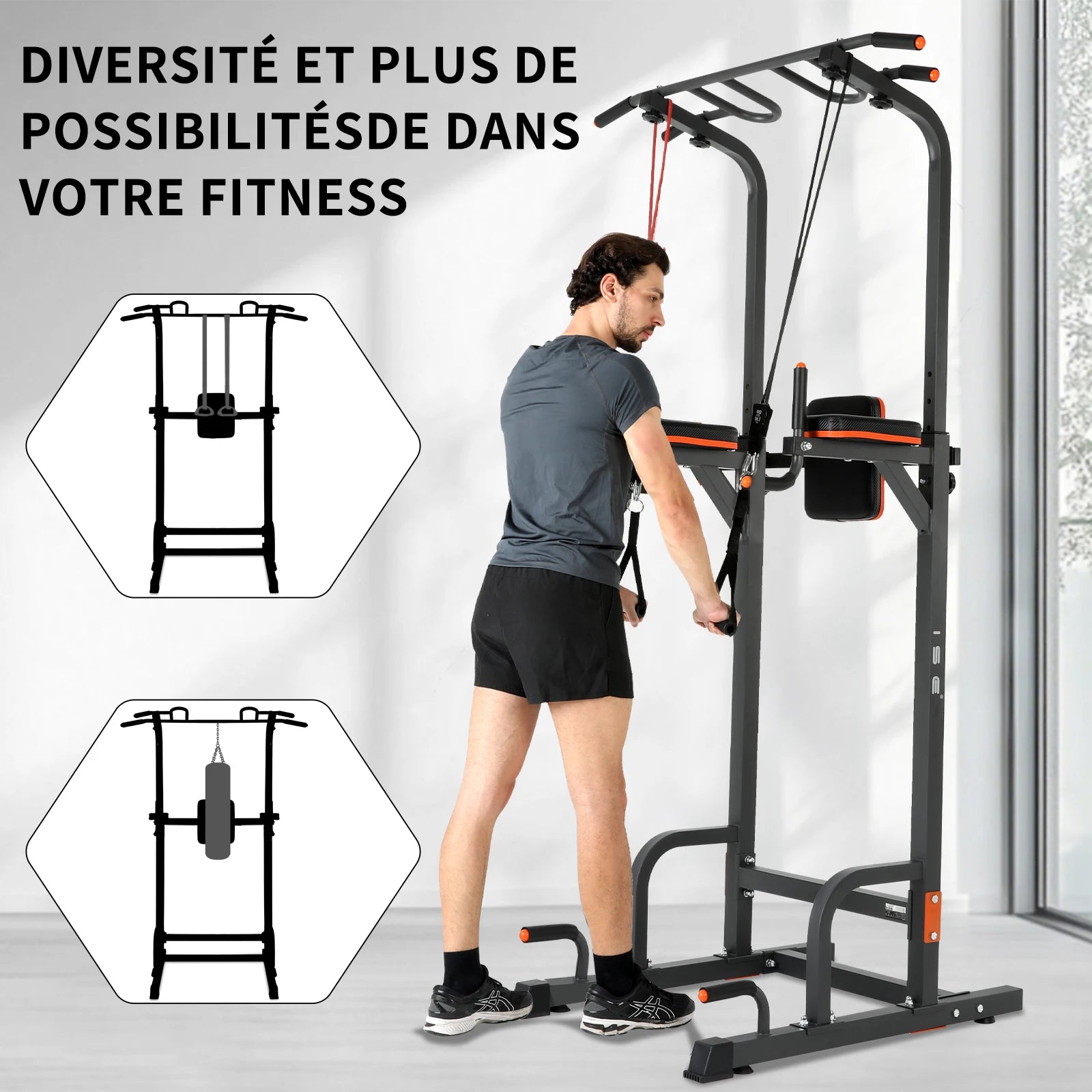 ISE Power Tower Pull-up Bar Roman Chair Adjustable Height Multifunctional Dip Abdominal Strength Training Station Home Workout, Armrests, Fitness, Roman Chair Weight Training
