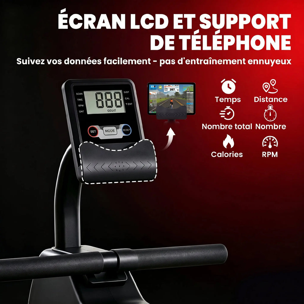 SPORTNOW Magnetic Rower Connected Bluetooth Bodybuilding Device Kinomap & Zwift 16 levels Resistance 135x42x72 Red cm
