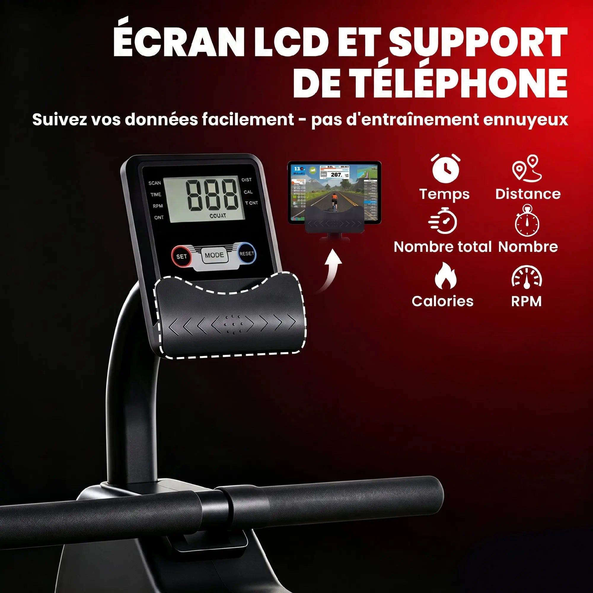 SPORTNOW Magnetic Rower Connected Bluetooth Bodybuilding Device Kinomap & Zwift 16 levels Resistance 135x42x72 Red cm