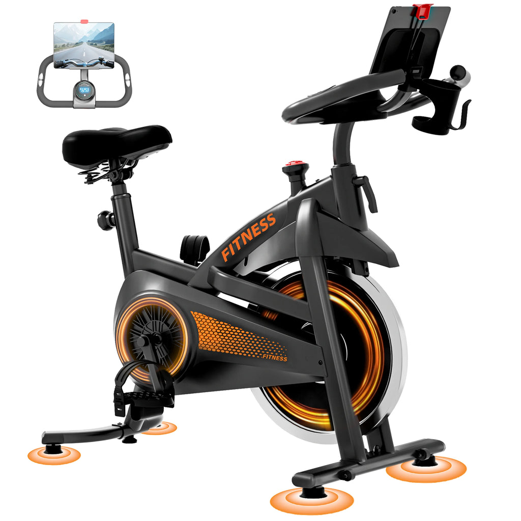 ROBORE CBE10 Folding Exercise Bike, Indoor Spinning Bike, Ergometer with Heart Rate Monitor & Smart LED Display, Home Trainer for Home Use, Comfortable Seat, Up to 136 kg, Extremely Stable, Suitable for All Body Heights, Prac