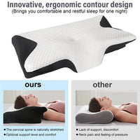 Butterfly Sleep Memory Neck Pillow Slow Rebound Comfortable Memory Foam Sleep Pillow Cervical Orthopedic Neck Massage Bed Pillow Ergonomic Contour Design Pillow with Breathable Pillowcase