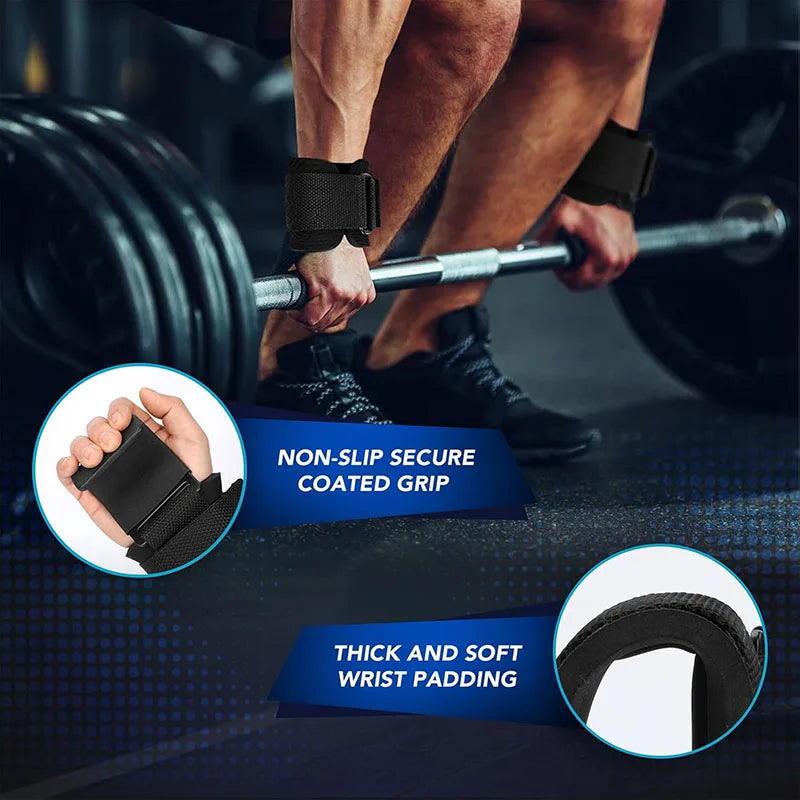 1PairWeight Lifting Hook Grips With Wrist Wraps Hand-Bar Wrist Strap Gym Fitness Hook Weight Strap Pull-Ups Power Lifting Gloves