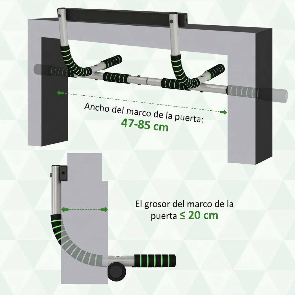 Homcom Multifunctional Pull-Up Bar Wall-Mounted Pull-Up Bar with Non-Slip Handles Load 110 kg for Exercise and Training at Home Gym Black and Green