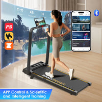 RAMYPOKET Walking Pad Foldable With Incline 9% , 2.5HP 1-10km/h Walking Pad With APP&LED, Max 150kg Treadmill For Home & Office
