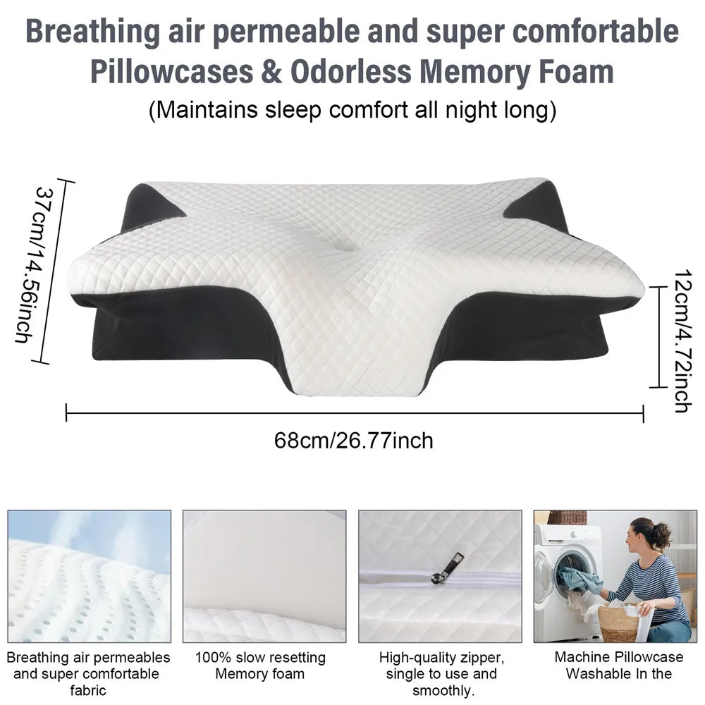 Butterfly Sleep Memory Neck Pillow Slow Rebound Comfortable Memory Foam Sleep Pillow Cervical Orthopedic Neck Massage Bed Pillow Ergonomic Contour Design Pillow with Breathable Pillowcase