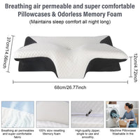 Butterfly Sleep Memory Neck Pillow Slow Rebound Comfortable Memory Foam Sleep Pillow Cervical Orthopedic Neck Massage Bed Pillow Ergonomic Contour Design Pillow with Breathable Pillowcase