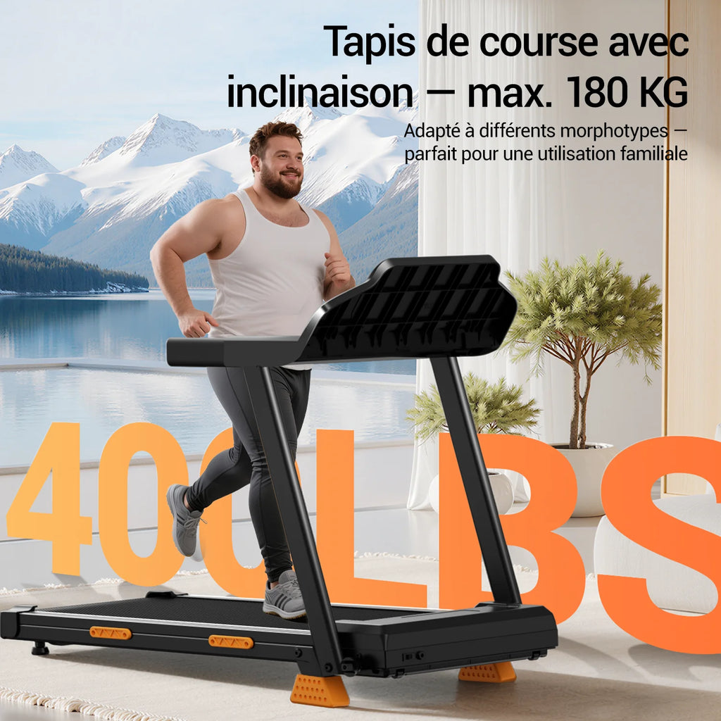 UMAY 3.0HP Home Treadmill 15% Manual Incline Foldable Running Machine 400LBS Weight Capacity LED Display Walking Pad For Indoor Workout