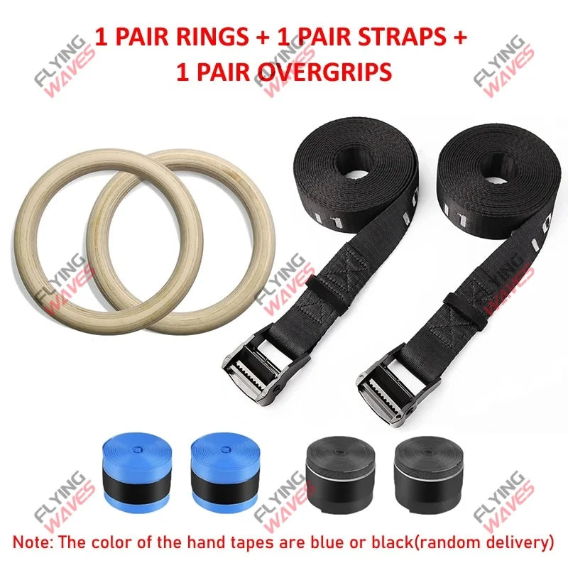 Wood Gymnastic Rings Adjustable Number Scale Straps Cam Buckle Rings 28/32mm Heavy Duty for Pull Up Bar Workout Exercise