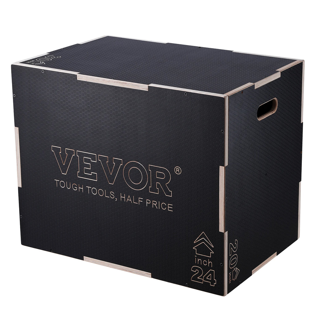 SucceBuy 3 in 1 Plyometric Jump Box Wooden Plyo Box Black For Home Gym Training Conditioning Strength Training