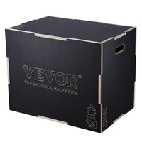 SucceBuy 3 in 1 Plyometric Jump Box Wooden Plyo Box Black For Home Gym Training Conditioning Strength Training