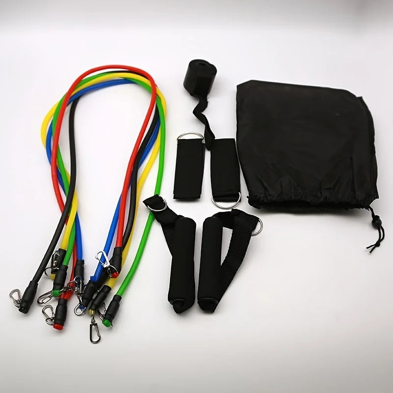 1set 11pcs Resistance Bands Set, Exercise Bands with Door Anchor, Handles, Carry Bag, Legs Ankle Straps for Resistance Training
