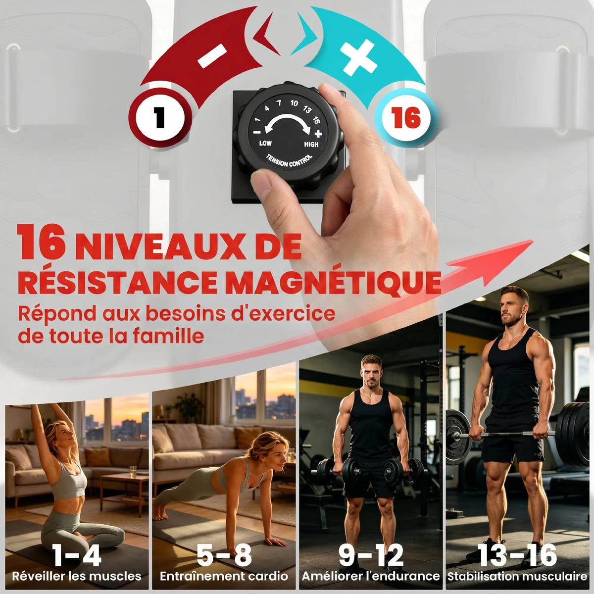 SPORTNOW Magnetic Rower Connected Bluetooth Bodybuilding Device Kinomap & Zwift 16 levels Resistance 135x42x72 Red cm