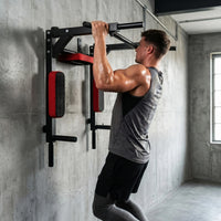 Sportnow Pull-Up Bar and Wall Mount 2 in 1, Multifunctional Pull-Up Bar with Non-Slip Handles, Load 200 Kg, for Exercise and Training at Home, Gym, Red