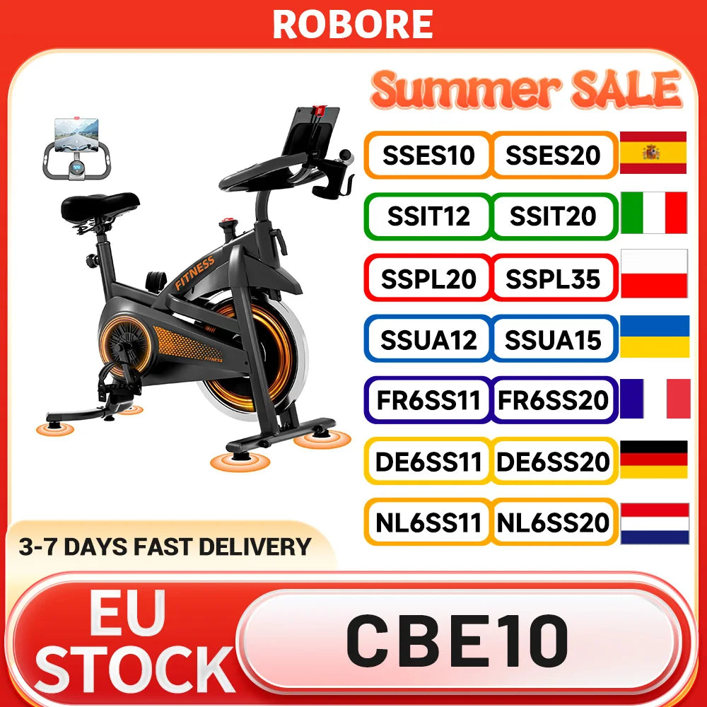 ROBORE CBE10 Folding Exercise Bike, Indoor Spinning Bike, Ergometer with Heart Rate Monitor & Smart LED Display, Home Trainer for Home Use, Comfortable Seat, Up to 136 kg, Extremely Stable, Suitable for All Body Heights, Prac
