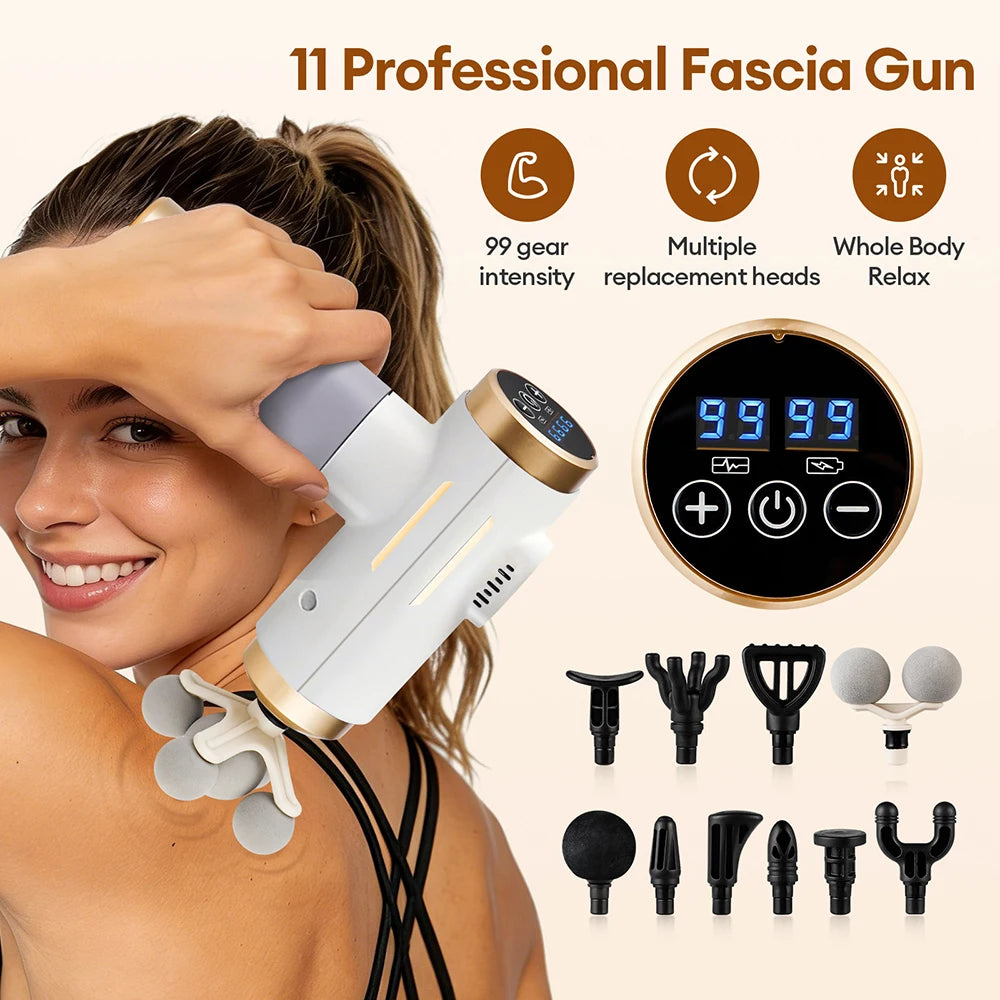Electric Fascia Gun 99 Levels Deep Tissue Muscle Massage Gun High-Frequency Vibration for Shoulder Waist Leg Body masajeador