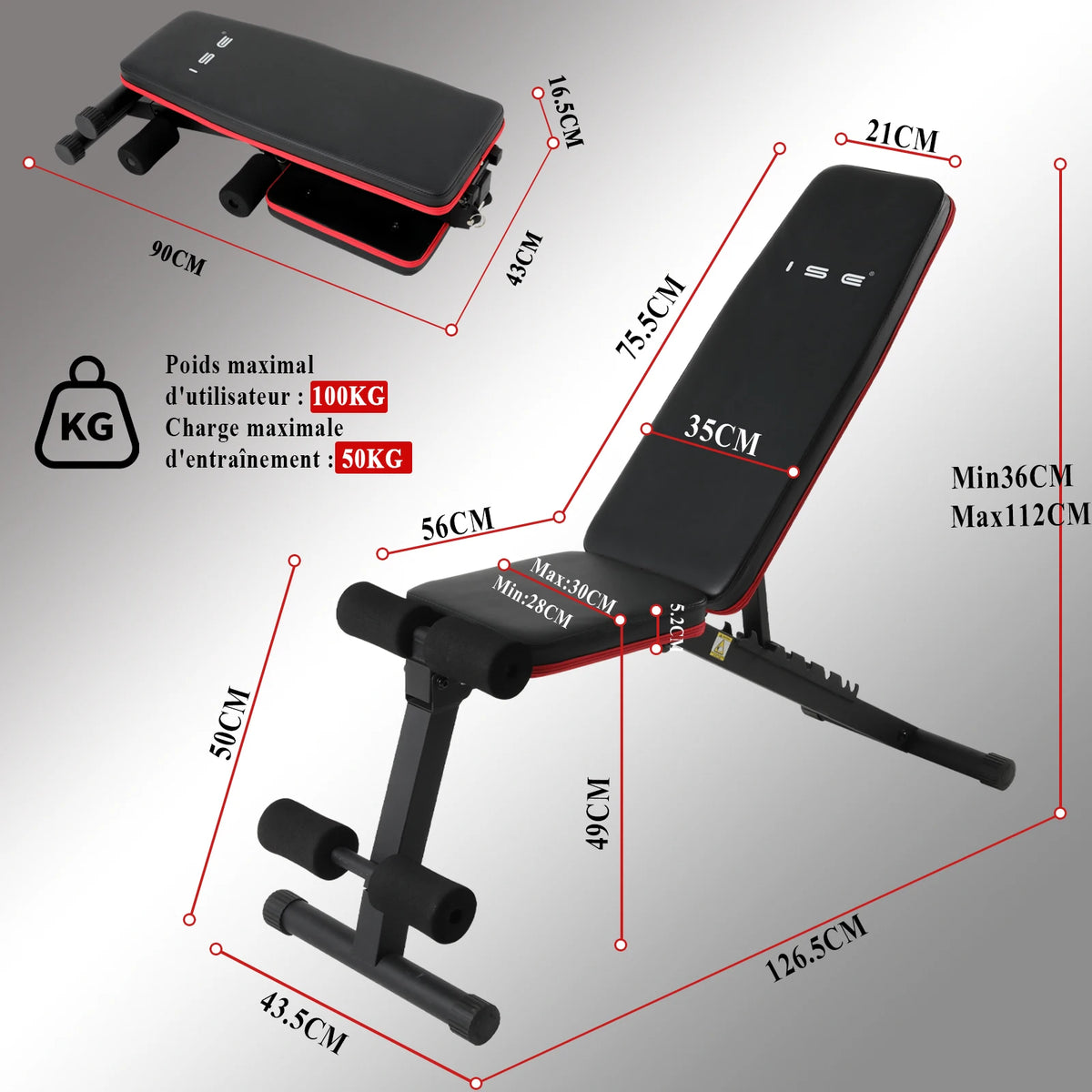 Banc de Musculation Pliable Réglable