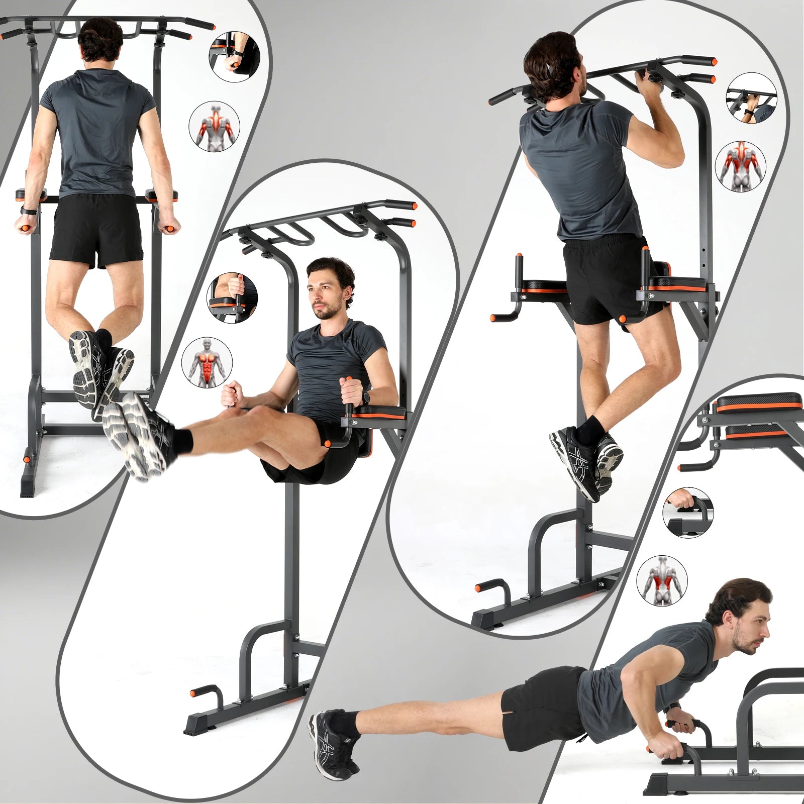 ISE Power Tower Pull-up Bar Roman Chair Adjustable Height Multifunctional Dip Abdominal Strength Training Station Home Workout, Armrests, Fitness, Roman Chair Weight Training