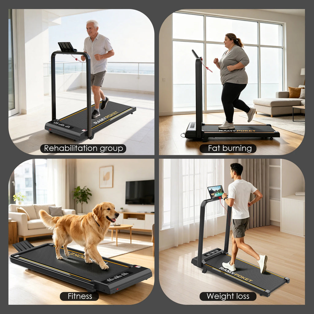 RAMYPOKET Walking Pad Foldable With Incline 9% , 2.5HP 1-10km/h Walking Pad With APP&LED, Max 150kg Treadmill For Home & Office