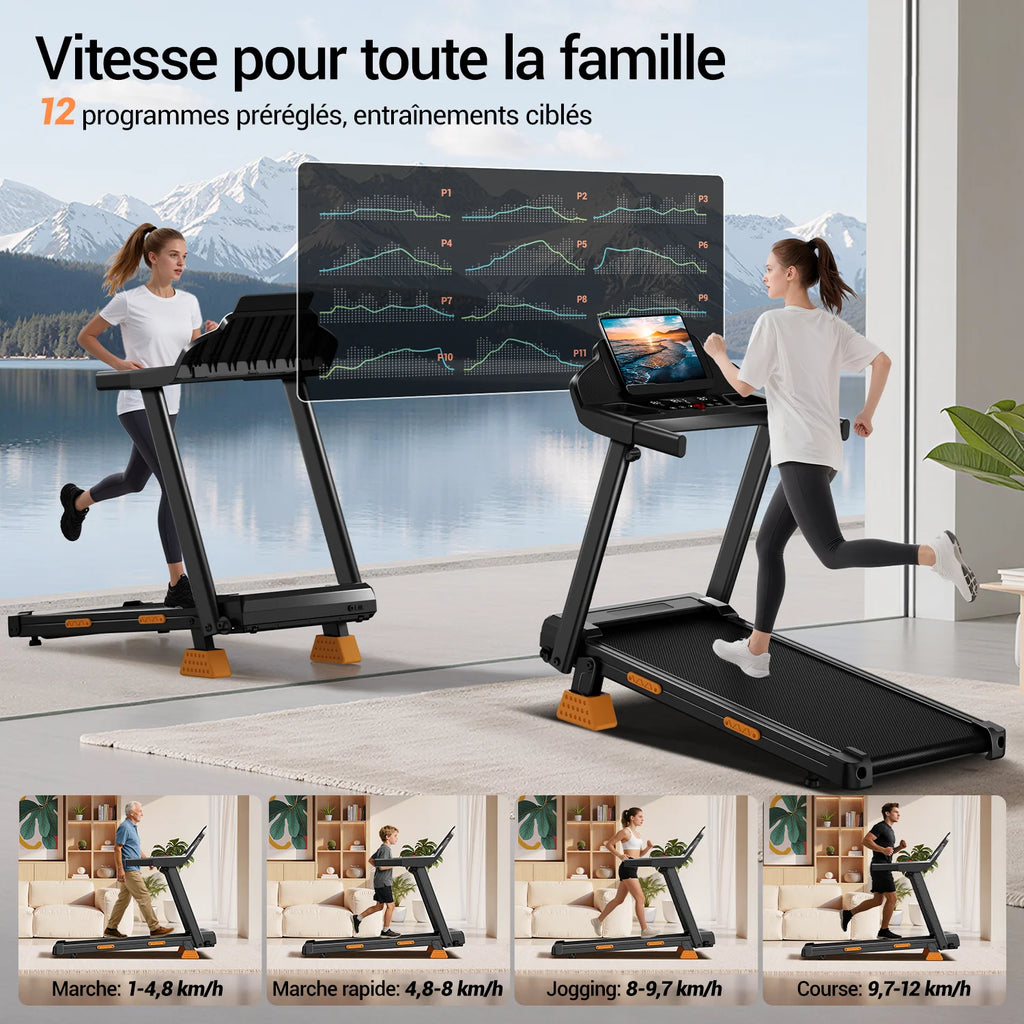 UMAY 3.0HP Home Treadmill 15% Manual Incline Foldable Running Machine 400LBS Weight Capacity LED Display Walking Pad For Indoor Workout