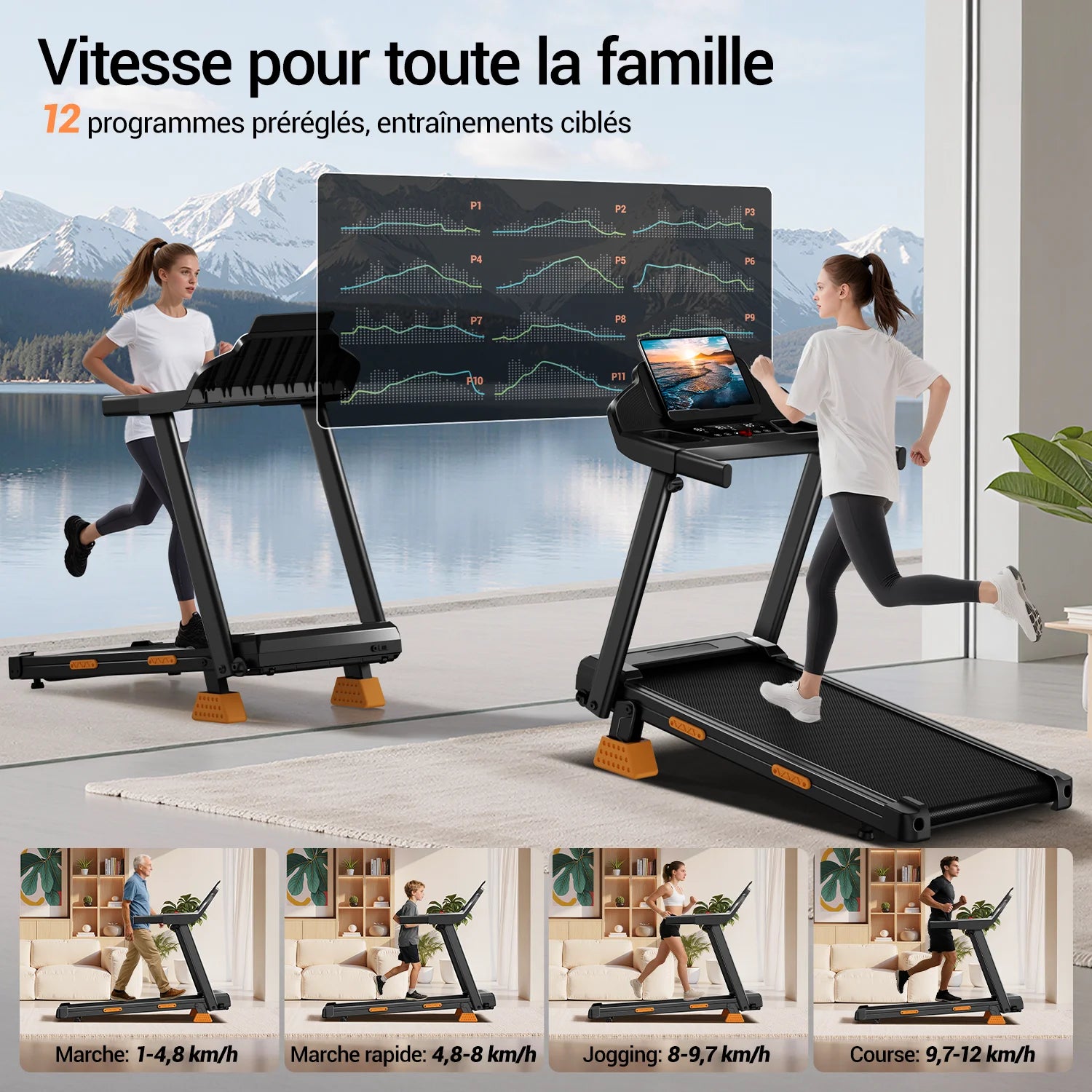 UMAY 3.0HP Home Treadmill 15% Manual Incline Foldable Running Machine 400LBS Weight Capacity LED Display Walking Pad For Indoor Workout