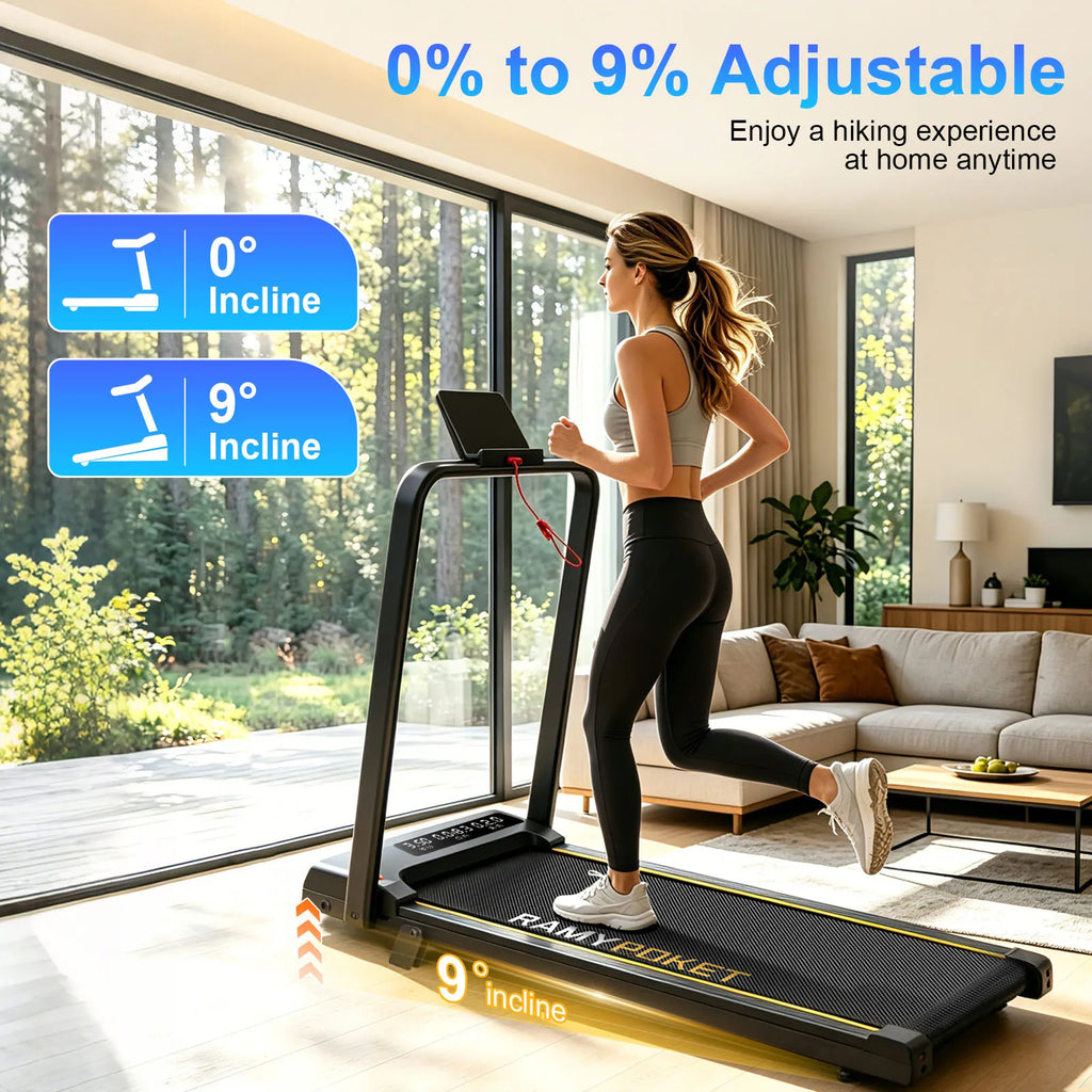 RAMYPOKET Walking Pad Foldable With Incline 9% , 2.5HP 1-10km/h Walking Pad With APP&LED, Max 150kg Treadmill For Home & Office