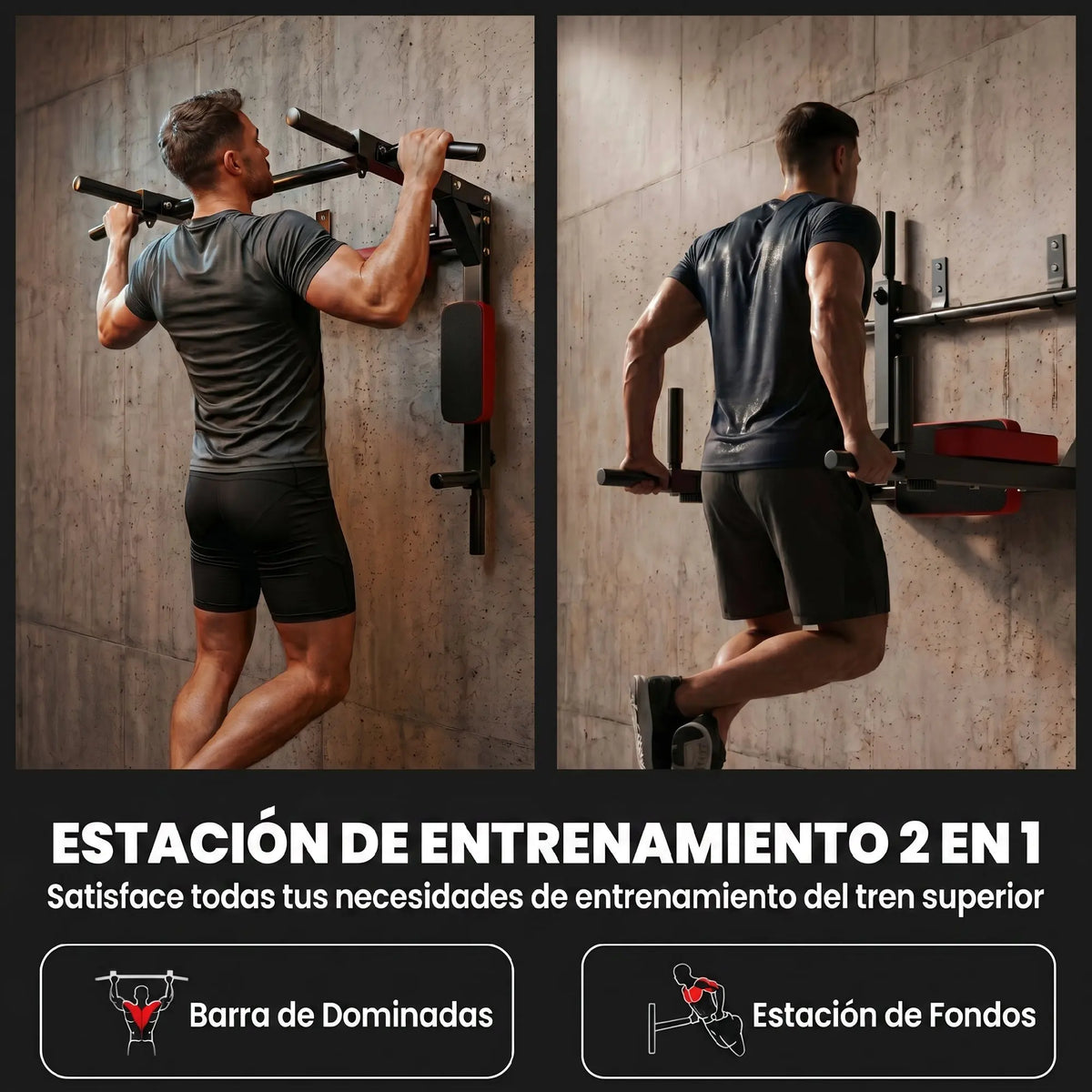 Sportnow Pull-Up Bar and Wall Mount 2 in 1, Multifunctional Pull-Up Bar with Non-Slip Handles, Load 200 Kg, for Exercise and Training at Home, Gym, Red