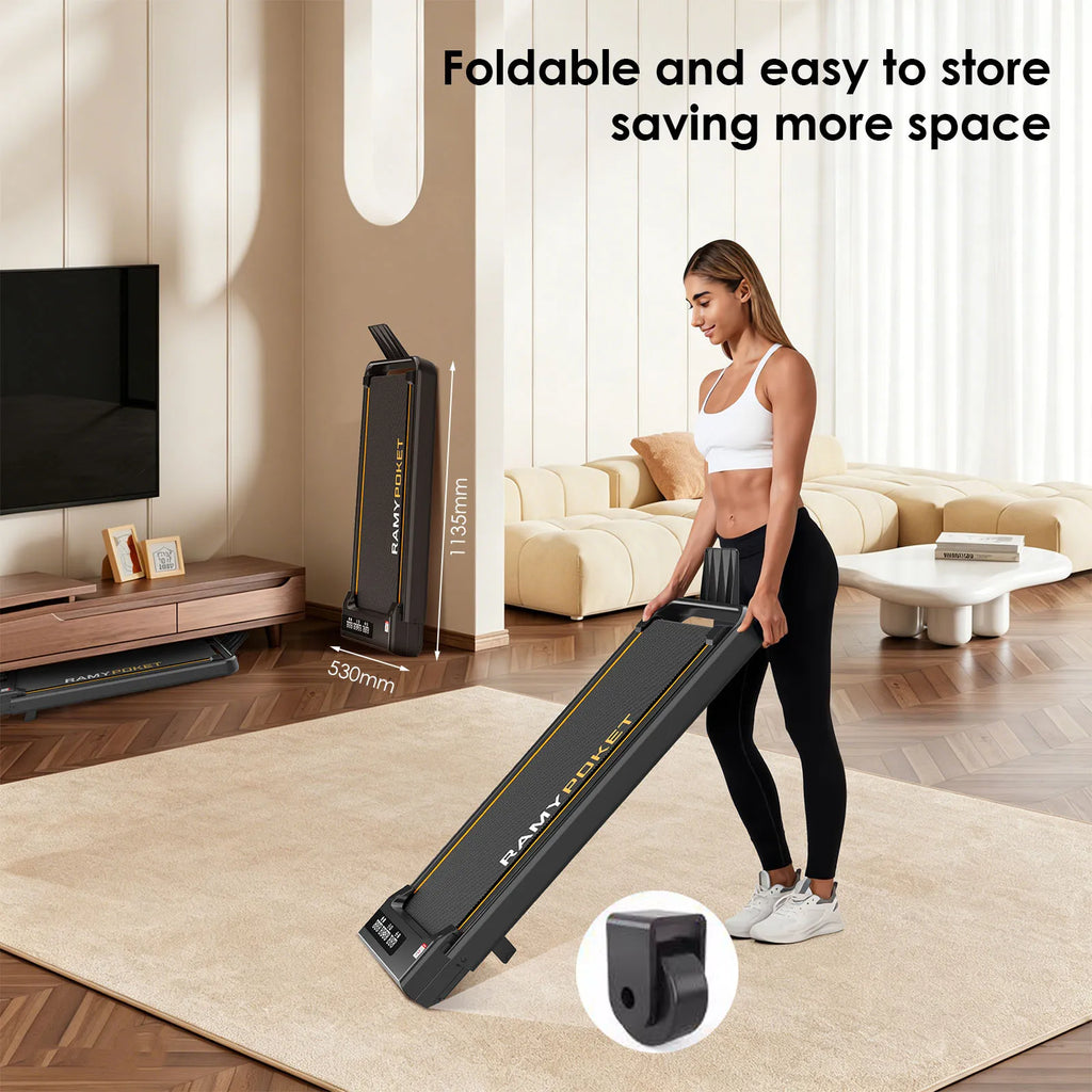 RAMYPOKET Walking Pad Foldable With Incline 9% , 2.5HP 1-10km/h Walking Pad With APP&LED, Max 150kg Treadmill For Home & Office