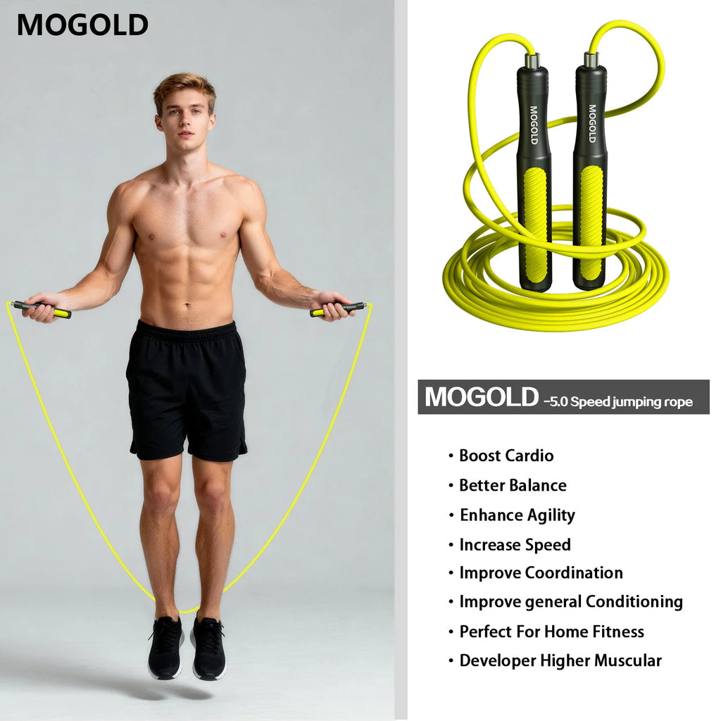 MOGOLD Professional Speed Skipping Rope – Inner Steel Core, No Tangles, Sturdy Durable, Non-Slip Grip | Fitness Fat Loss