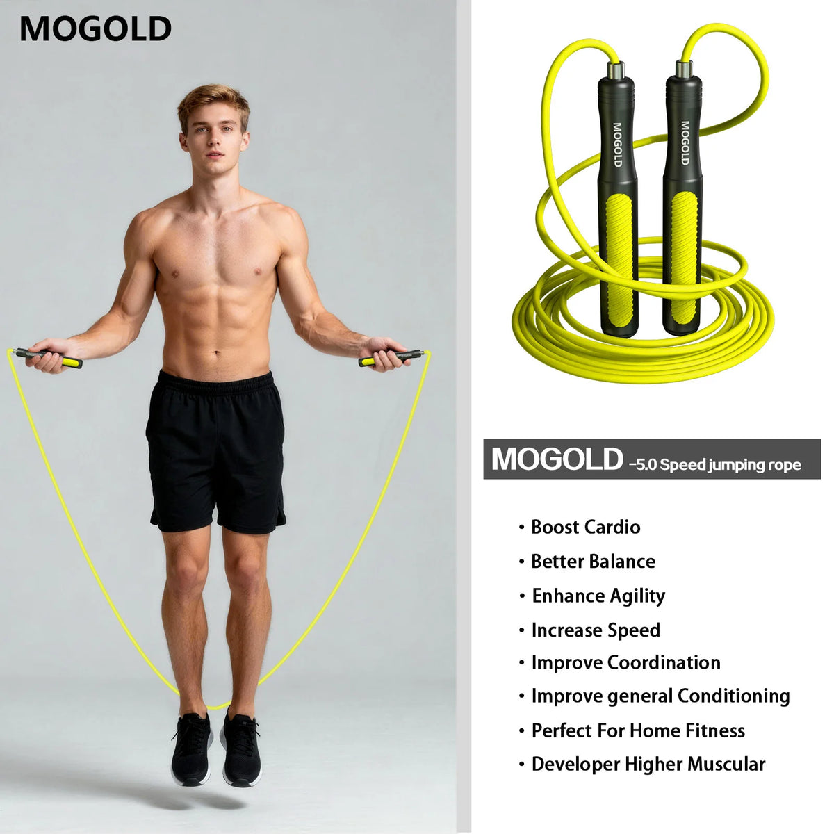 MOGOLD Professional Speed Skipping Rope – Inner Steel Core, No Tangles, Sturdy Durable, Non-Slip Grip | Fitness Fat Loss