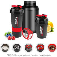 500ml Layered Protein Bottle Powder Shaker with Powder Storage Container Large Water Bottle Water Bottle with Wire Stirring Ball