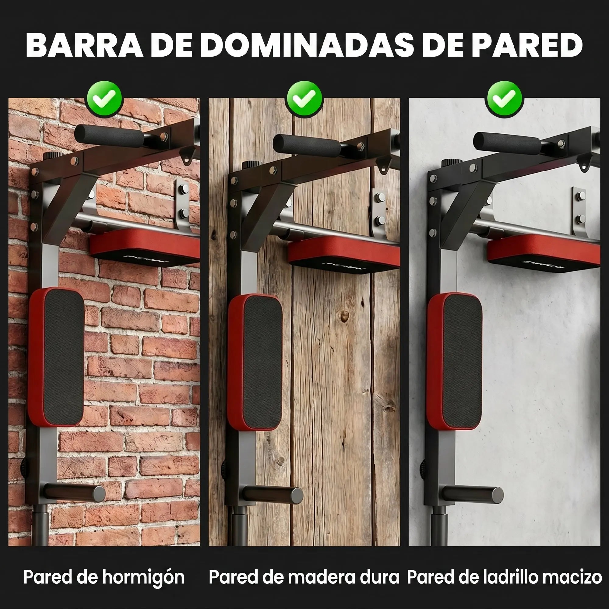Sportnow Pull-Up Bar and Wall Mount 2 in 1, Multifunctional Pull-Up Bar with Non-Slip Handles, Load 200 Kg, for Exercise and Training at Home, Gym, Red