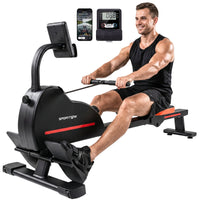 SPORTNOW Magnetic Rower Connected Bluetooth Bodybuilding Device Kinomap & Zwift 16 levels Resistance 135x42x72 Red cm