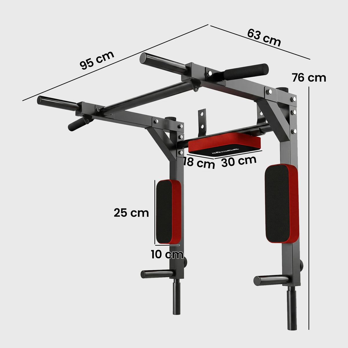 Sportnow Pull-Up Bar and Wall Mount 2 in 1, Multifunctional Pull-Up Bar with Non-Slip Handles, Load 200 Kg, for Exercise and Training at Home, Gym, Red