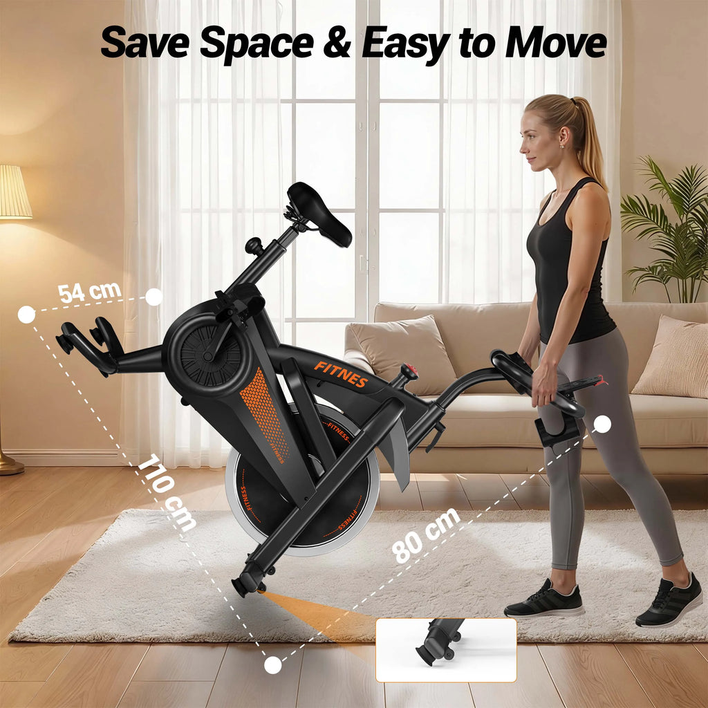 ROBORE CBE10 Folding Exercise Bike, Indoor Spinning Bike, Ergometer with Heart Rate Monitor & Smart LED Display, Home Trainer for Home Use, Comfortable Seat, Up to 136 kg, Extremely Stable, Suitable for All Body Heights, Prac