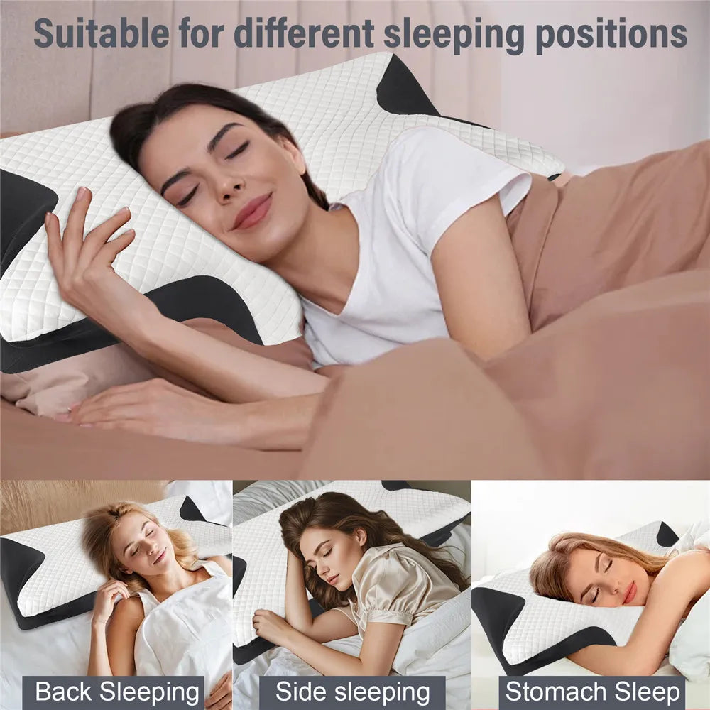 Butterfly Sleep Memory Neck Pillow Slow Rebound Comfortable Memory Foam Sleep Pillow Cervical Orthopedic Neck Massage Bed Pillow Ergonomic Contour Design Pillow with Breathable Pillowcase