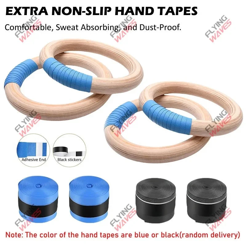 Wood Gymnastic Rings Adjustable Number Scale Straps Cam Buckle Rings 28/32mm Heavy Duty for Pull Up Bar Workout Exercise