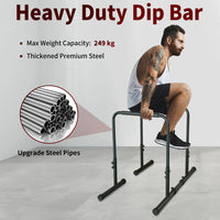 78-99cm Height Adjustable Dip Bar Station 50.8-69cm Adjustable Top Width 99-129cm Extendable Base Parallel Bars 249KG Weight Load Reinforced Steel Non Slip Rubber Feet Multi Functional Home Gym Workout Equipment for Push Up P