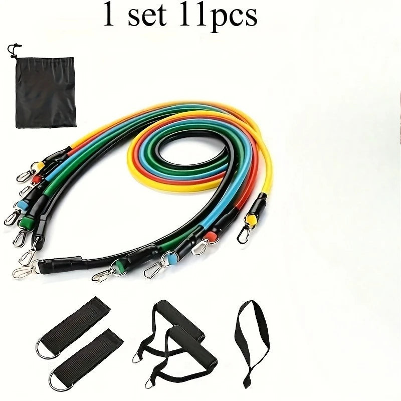 1set 11pcs Resistance Bands Set, Exercise Bands with Door Anchor, Handles, Carry Bag, Legs Ankle Straps for Resistance Training