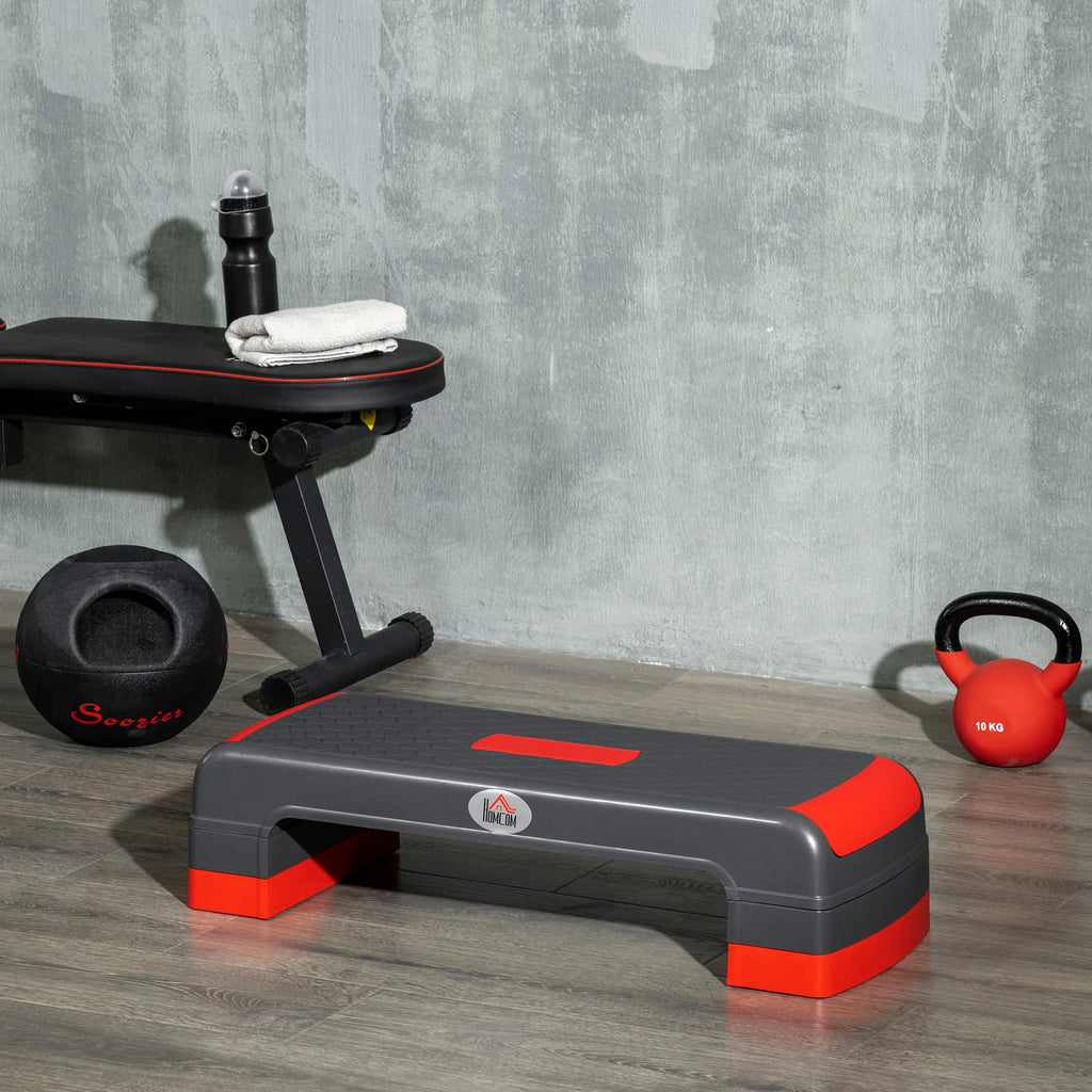 HOMCOM aerobic aerobic fitness height adjustable 10/15/20 levels cm non-slip surface plastic 78x28x20 cm gray and red