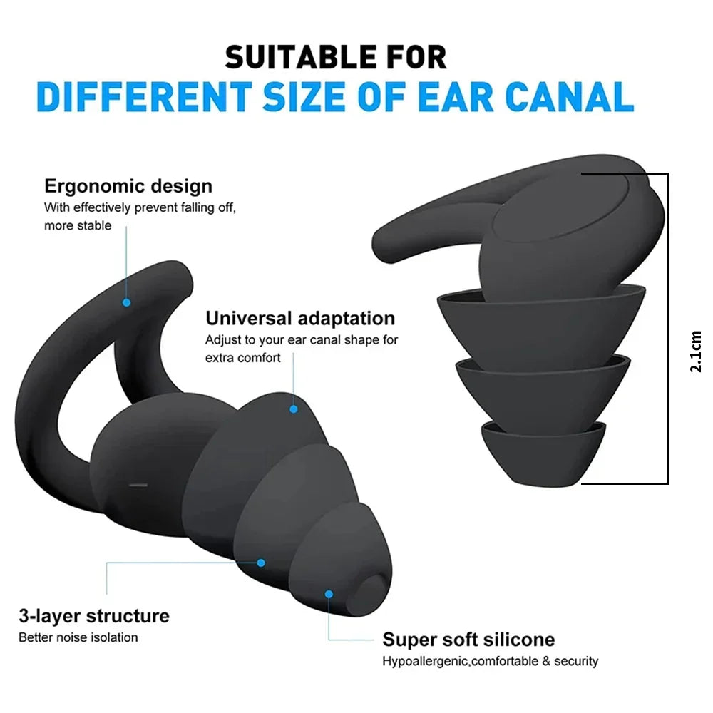 3 Layer Ear Plugs For Sleep Silicone Noise Cancelling Hearing Protection, Soft Reusable Ear Plugs for SleepSwim