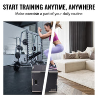 SucceBuy 3 in 1 Plyometric Jump Box Wooden Plyo Box Black For Home Gym Training Conditioning Strength Training