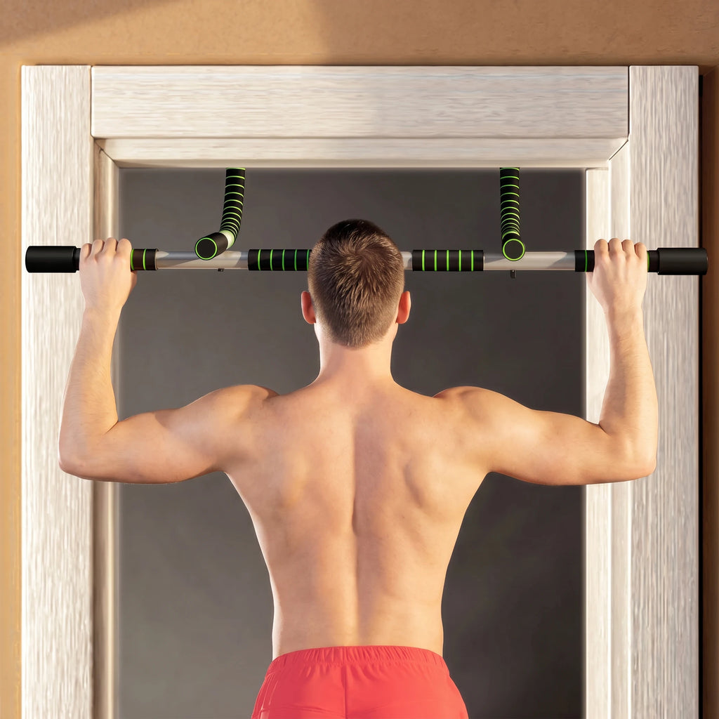 Homcom Multifunctional Pull-Up Bar Wall-Mounted Pull-Up Bar with Non-Slip Handles Load 110 kg for Exercise and Training at Home Gym Black and Green