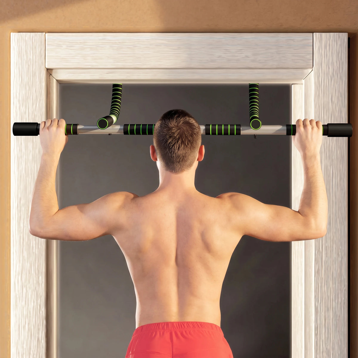 Homcom Multifunctional Pull-Up Bar Wall-Mounted Pull-Up Bar with Non-Slip Handles Load 110 kg for Exercise and Training at Home Gym Black and Green