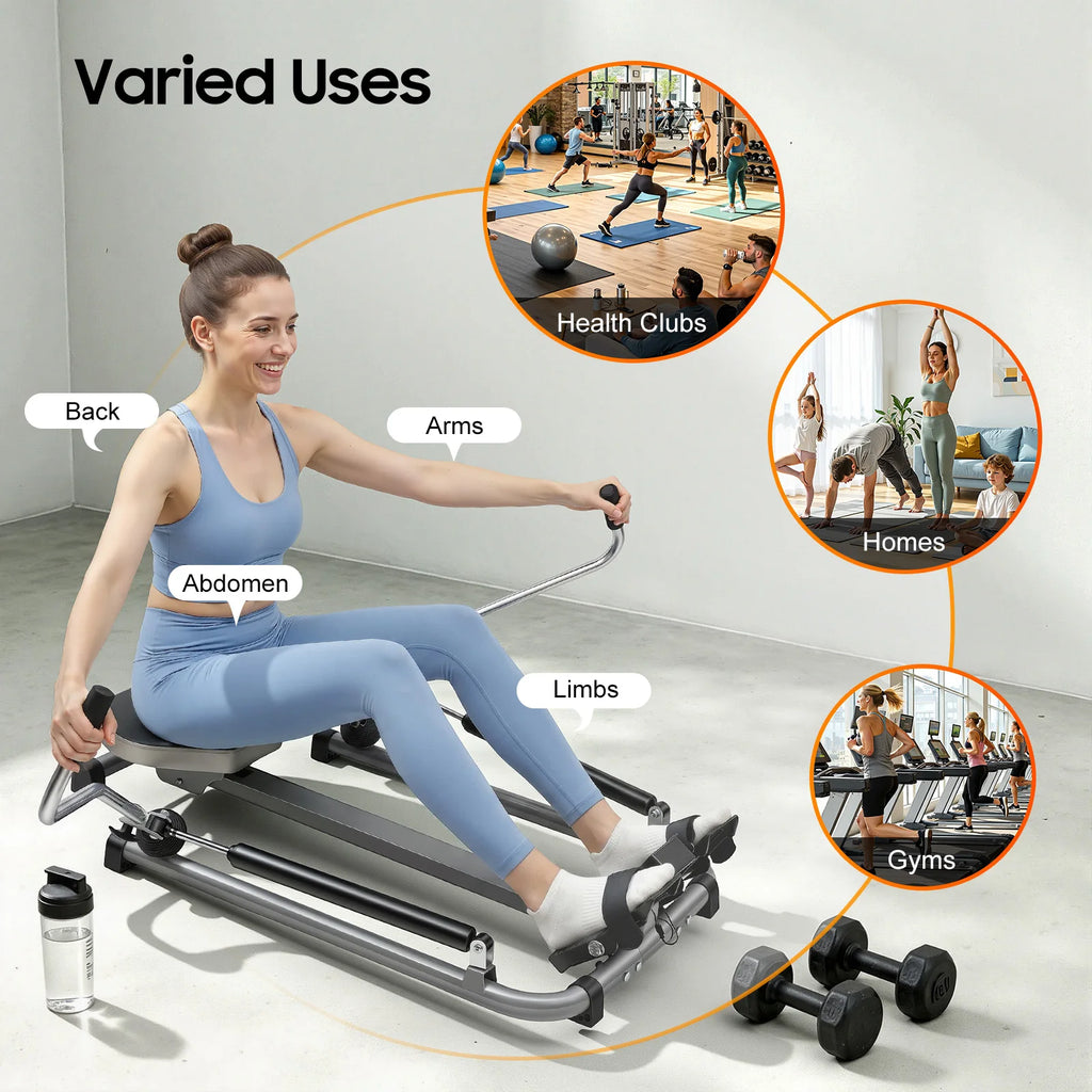 Home Rowing Equipment, Dual-Bar Hydraulic Rowing Machine,  110*61*21cm Indoor Rower With LCD Monitor For Gyms, Homes, Companies