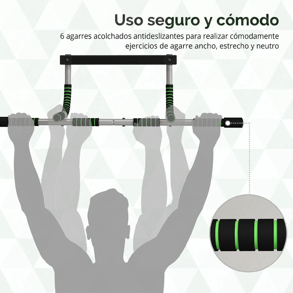 Homcom Multifunctional Pull-Up Bar Wall-Mounted Pull-Up Bar with Non-Slip Handles Load 110 kg for Exercise and Training at Home Gym Black and Green