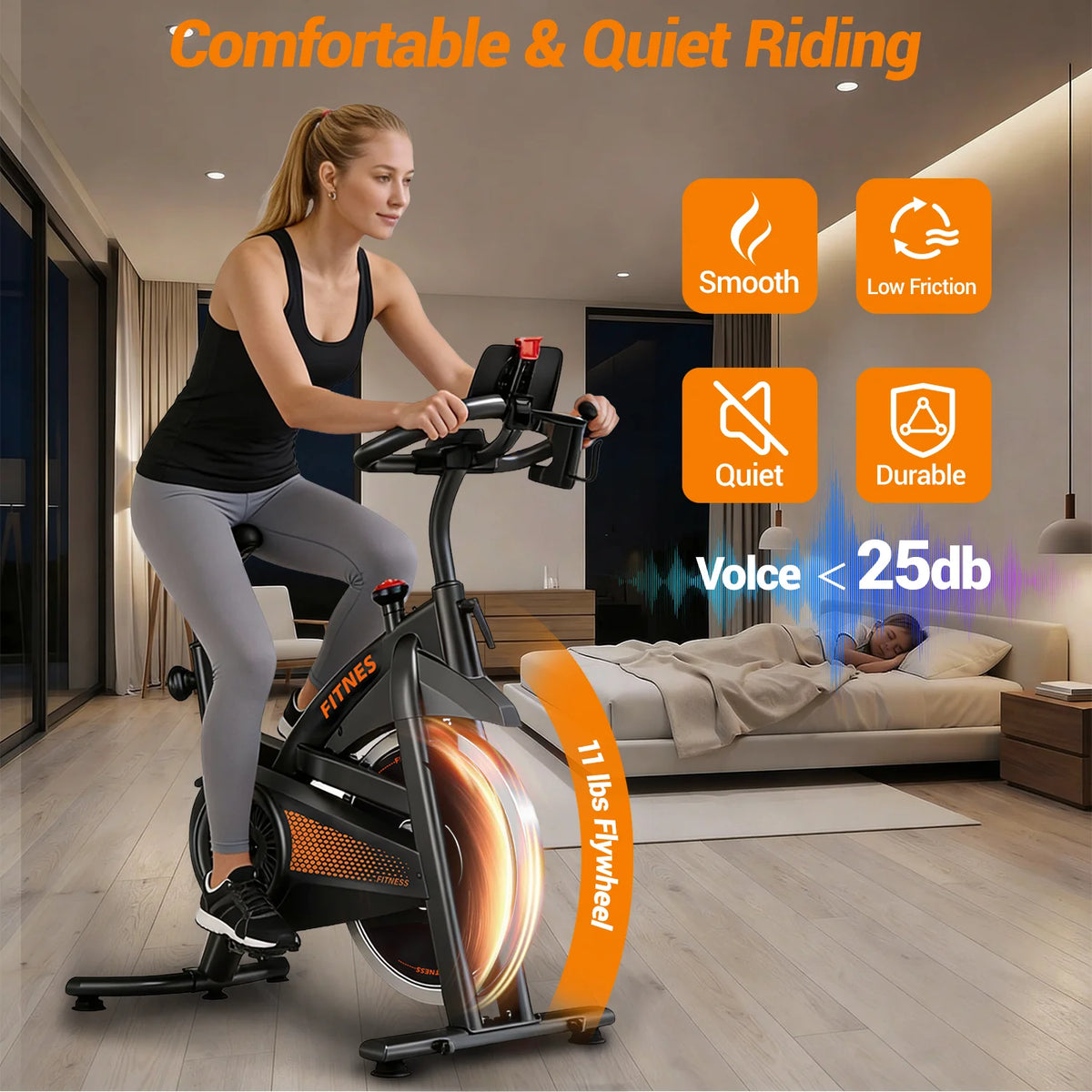 ROBORE CBE10 Folding Exercise Bike, Indoor Spinning Bike, Ergometer with Heart Rate Monitor & Smart LED Display, Home Trainer for Home Use, Comfortable Seat, Up to 136 kg, Extremely Stable, Suitable for All Body Heights, Prac