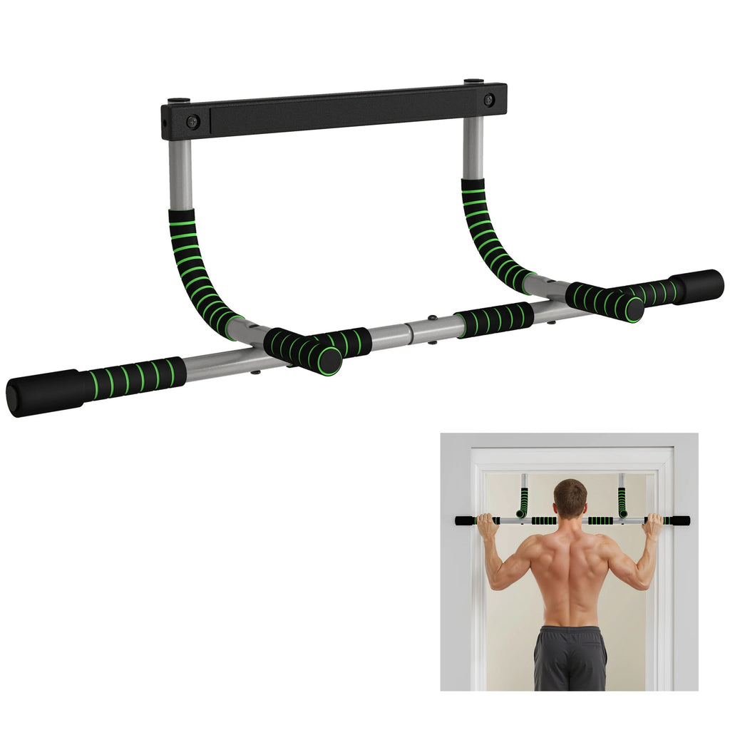 Homcom Multifunctional Pull-Up Bar Wall-Mounted Pull-Up Bar with Non-Slip Handles Load 110 kg for Exercise and Training at Home Gym Black and Green
