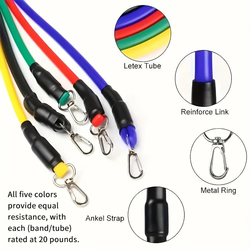 1set 11pcs Resistance Bands Set, Exercise Bands with Door Anchor, Handles, Carry Bag, Legs Ankle Straps for Resistance Training