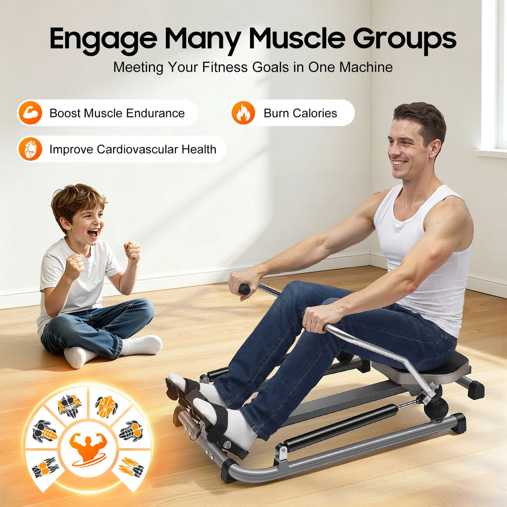 Home Rowing Equipment, Dual-Bar Hydraulic Rowing Machine,  110*61*21cm Indoor Rower With LCD Monitor For Gyms, Homes, Companies